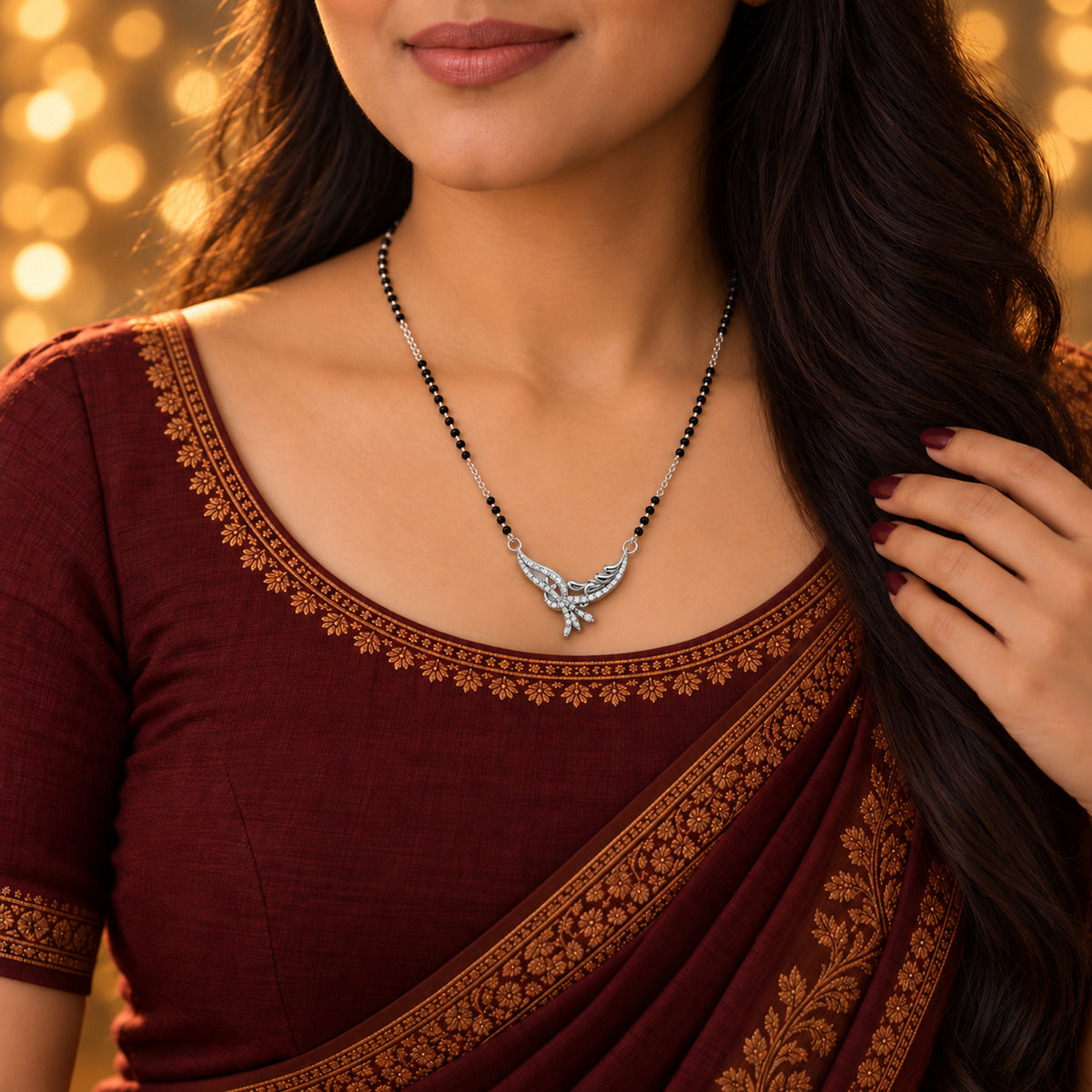Silver Feather Swirl Mangalsutra