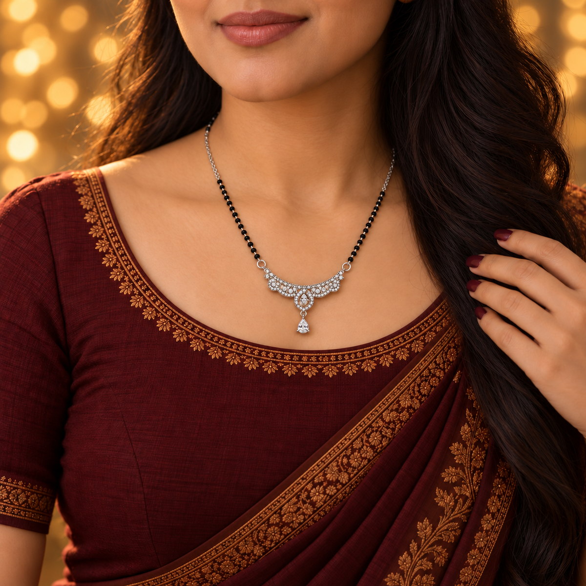 Silver Marquise Arch Pear Drop Mangalsutra