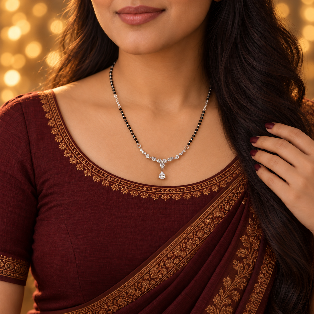 Silver Pear Drop Vine Mangalsutra