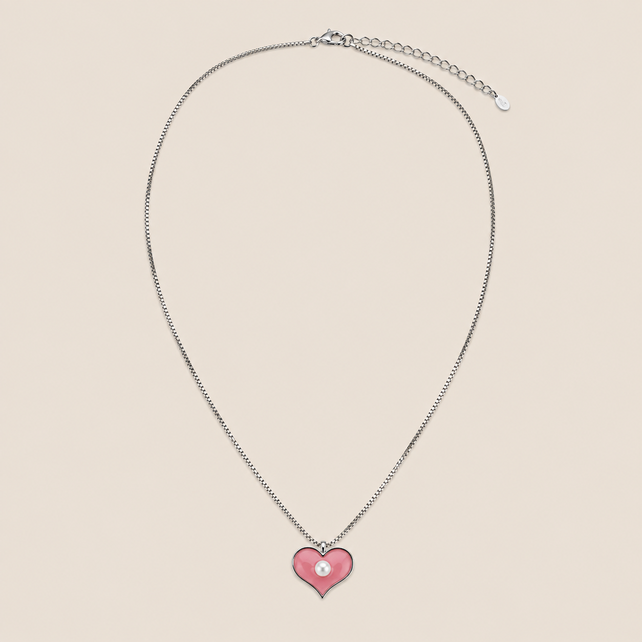 Silver Pink Enamel Heart Pendant