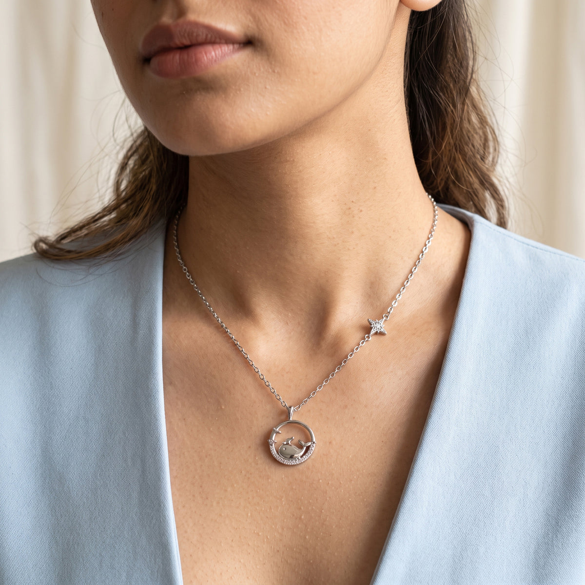 Silver Circle and Star Pendant Necklace