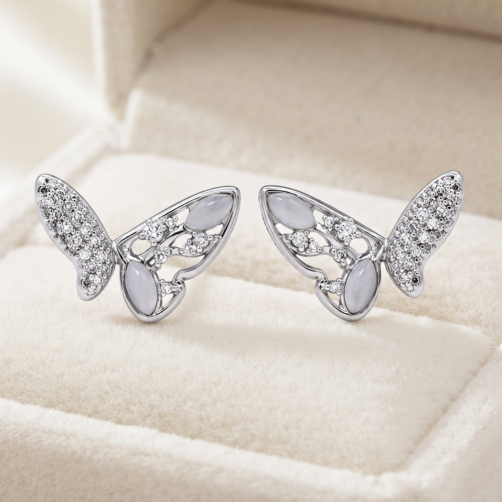 Silver Pave Butterfly Stud Earrings