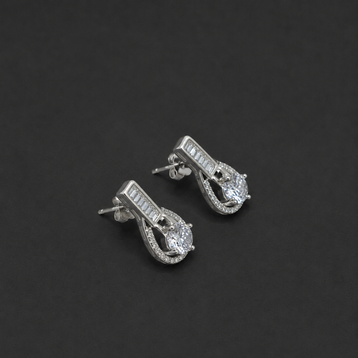 Silver Purple Teardrop Huggie Earrings