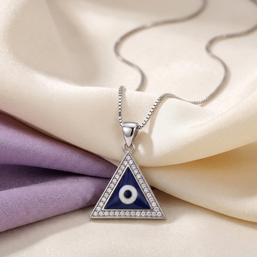 Silver Blue Evil Eye Triangle Pendant