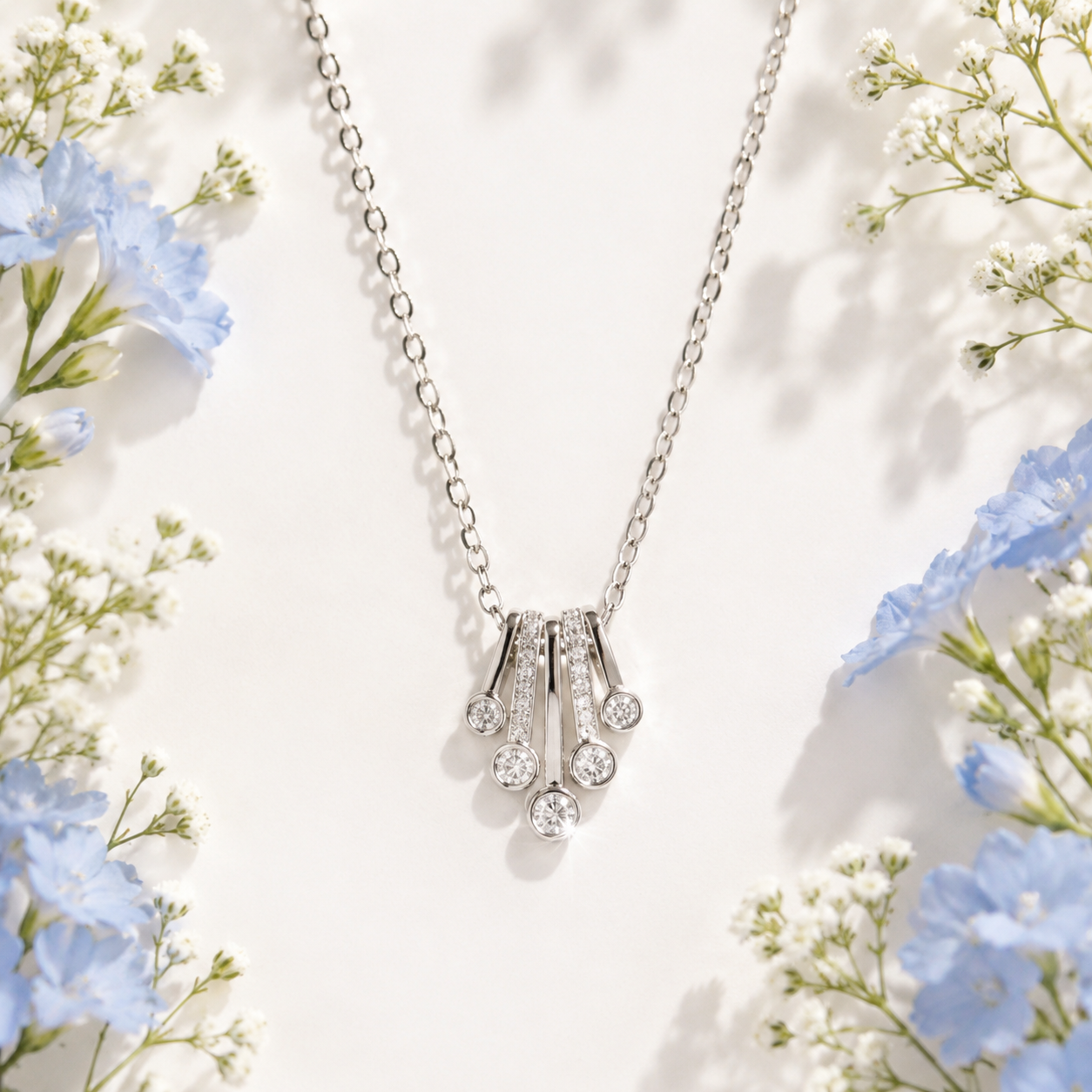 Silver CZ Cluster Pendant Necklace