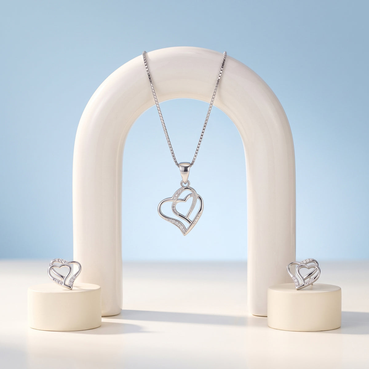 Silver Interlocking Open Heart Pendant & Earring Set