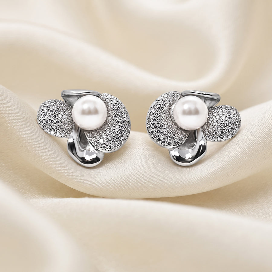 Silver Oval Halo Stud Earrings
