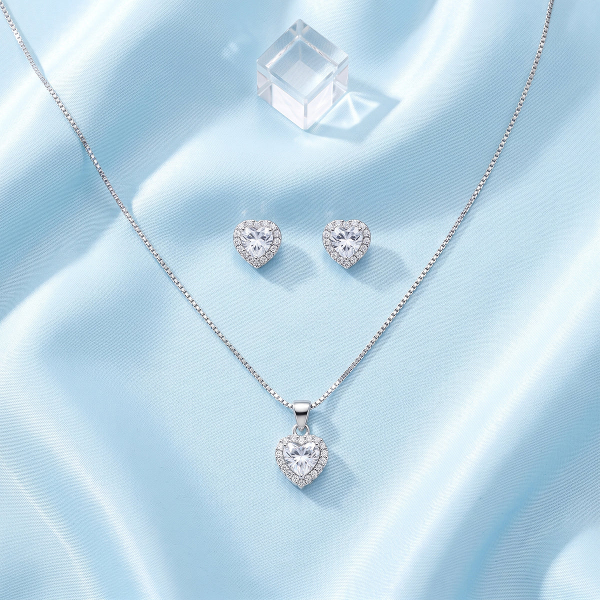 Silver Round Halo CZ Necklace & Earring Set
