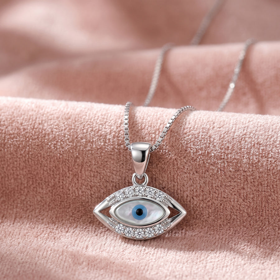 Silver Marquise Evil Eye Pendant