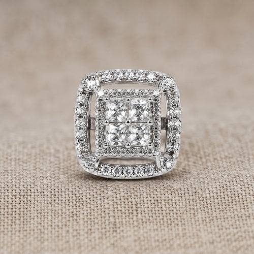 Silver Cushion Halo Stud Earrings