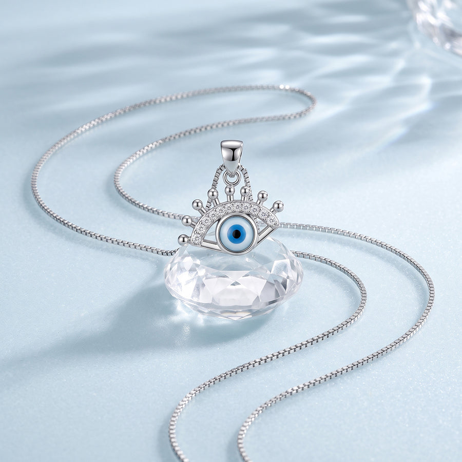Silver Crown Evil Eye Pendant