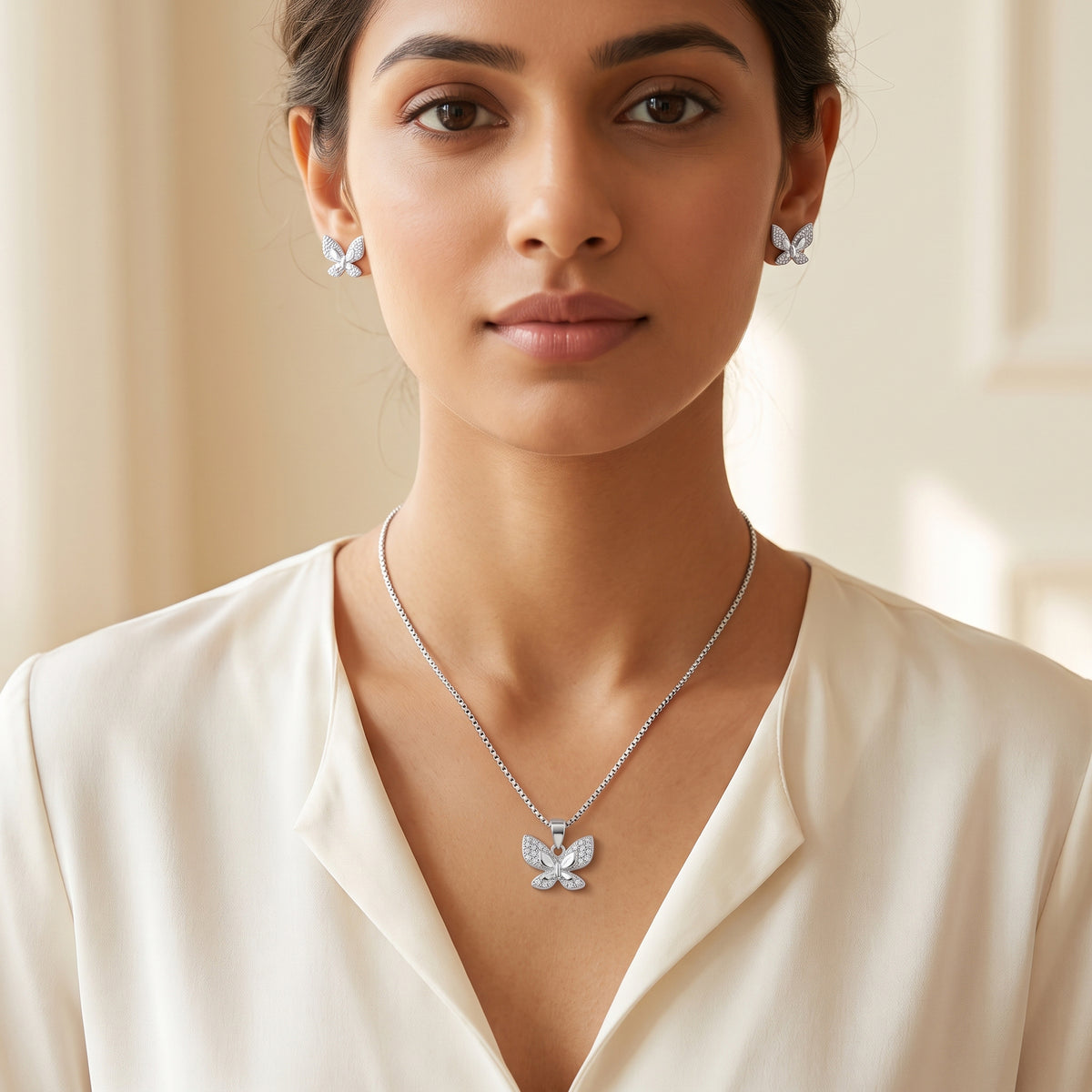 Silver Marquise Butterfly CZ Necklace & Earring Set