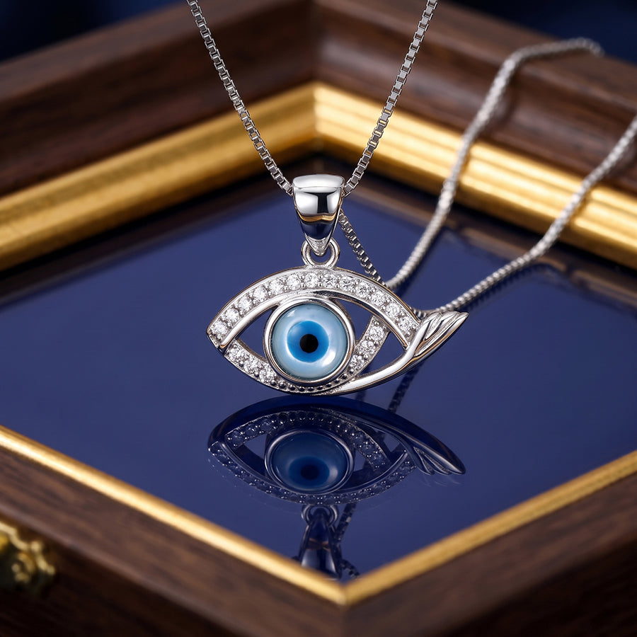 Silver Pave Evil Eye Pendant