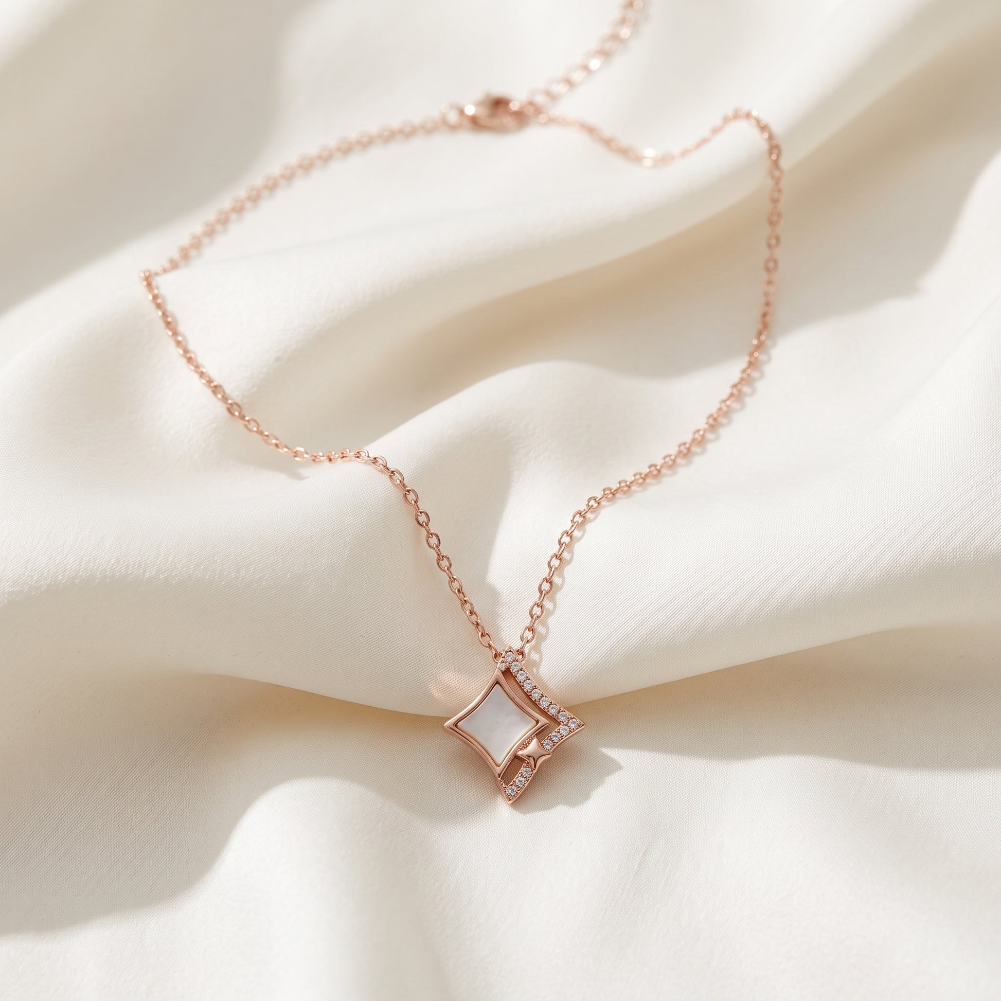 Silver Square Pendant Necklace with Star