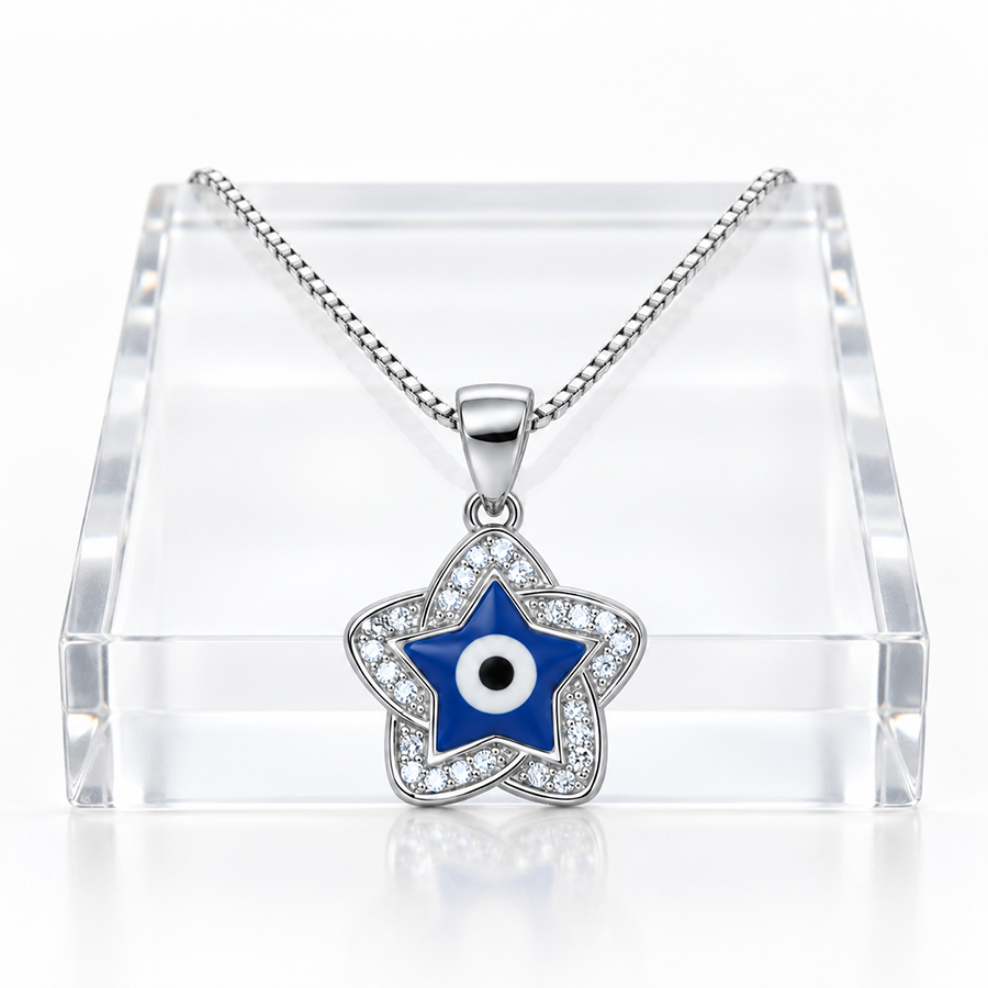 Silver Blue Evil Eye Star Pendant
