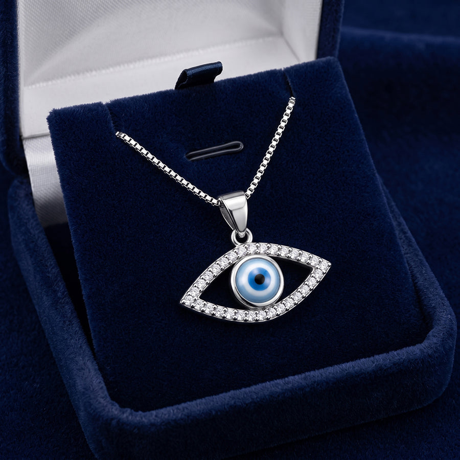 Silver Halo Evil Eye Pendant