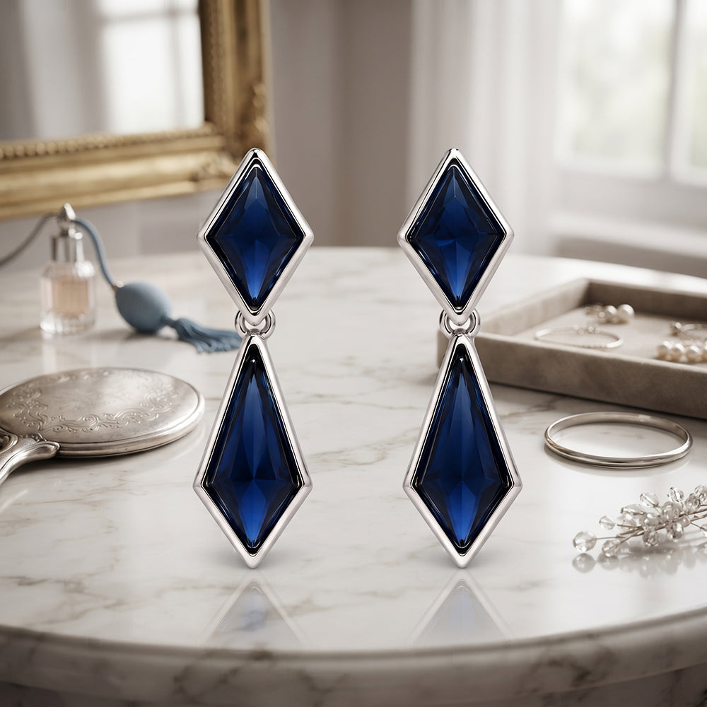 Silver Blue Kite Drop Earrings