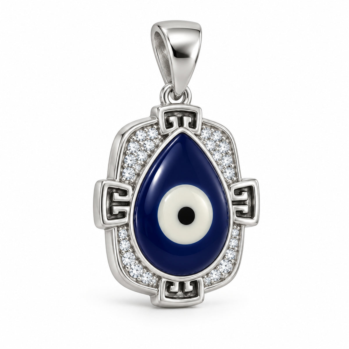 Silver Teardrop Evil Eye Pave Pendant