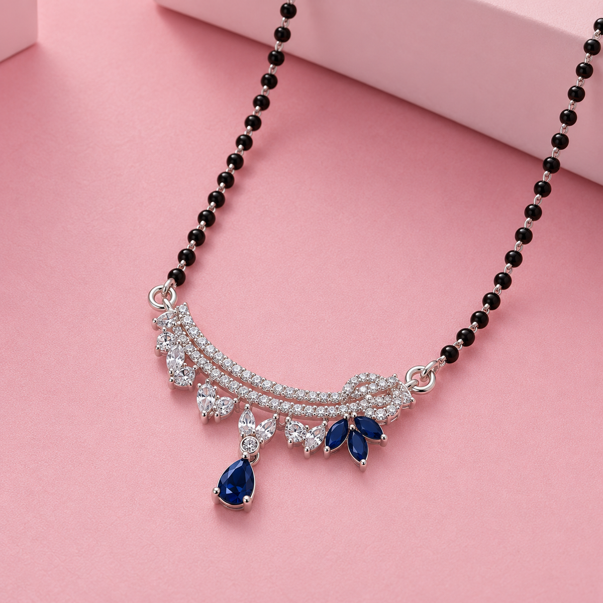 Silver Blue Stone Marquise Drop Mangalsutra