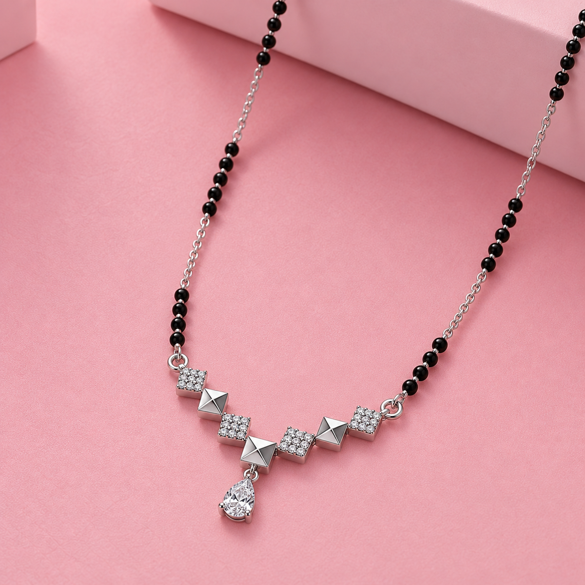 Silver Pyramid Square Geometric Mangalsutra