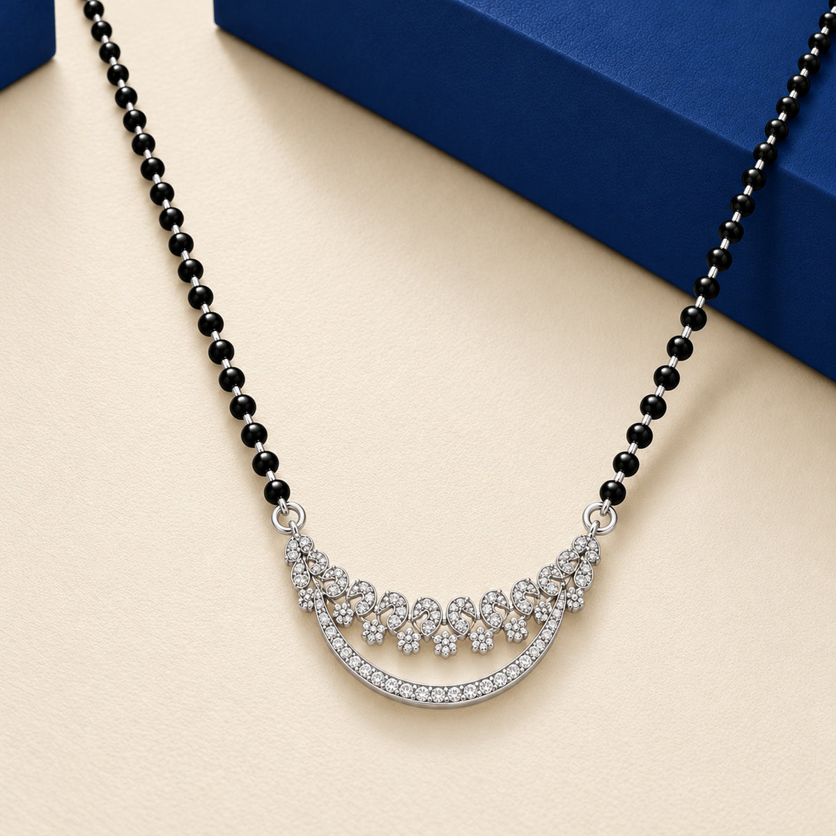 Silver Twin Arc Crescent Mangalsutra