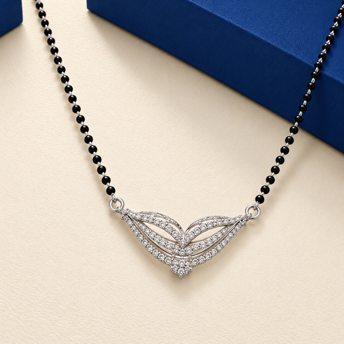 Silver Wing Leaf V Pendant Mangalsutra