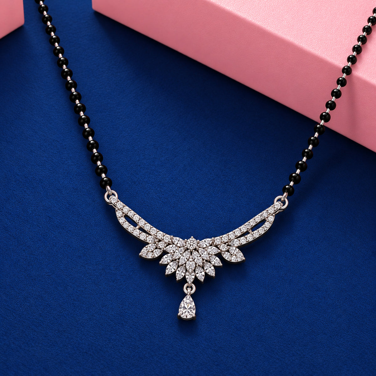 Silver Floral Burst Chandelier Mangalsutra