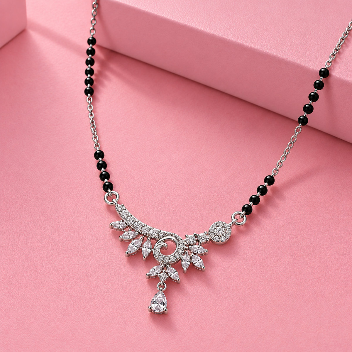 Silver Paisley Swirl Marquise Mangalsutra