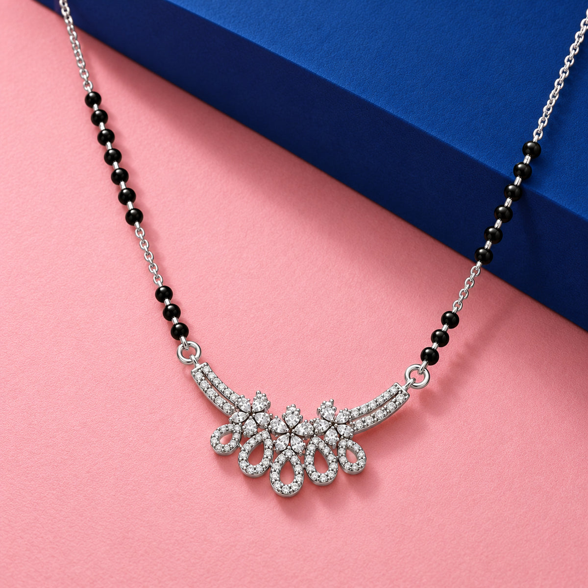 Silver Teardrop Loop Cluster Mangalsutra