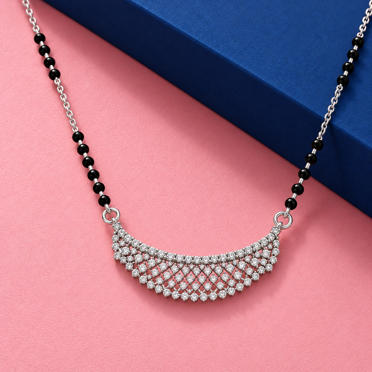 Silver Dense Pave Crescent Mangalsutra