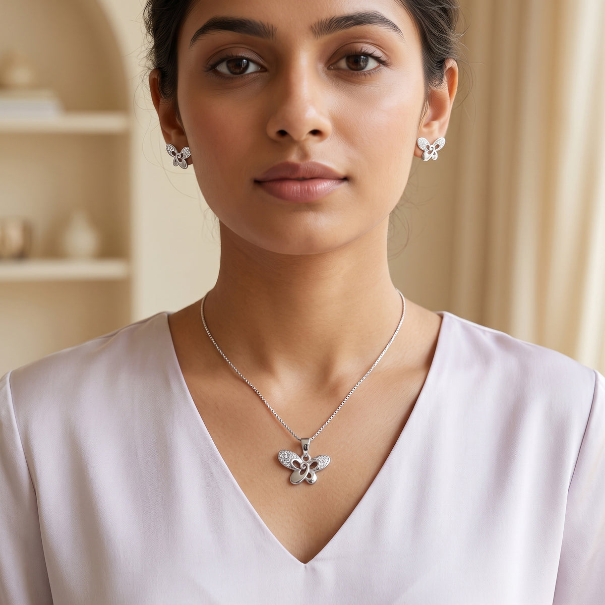 Silver Marquise Cluster CZ Necklace & Earring Set