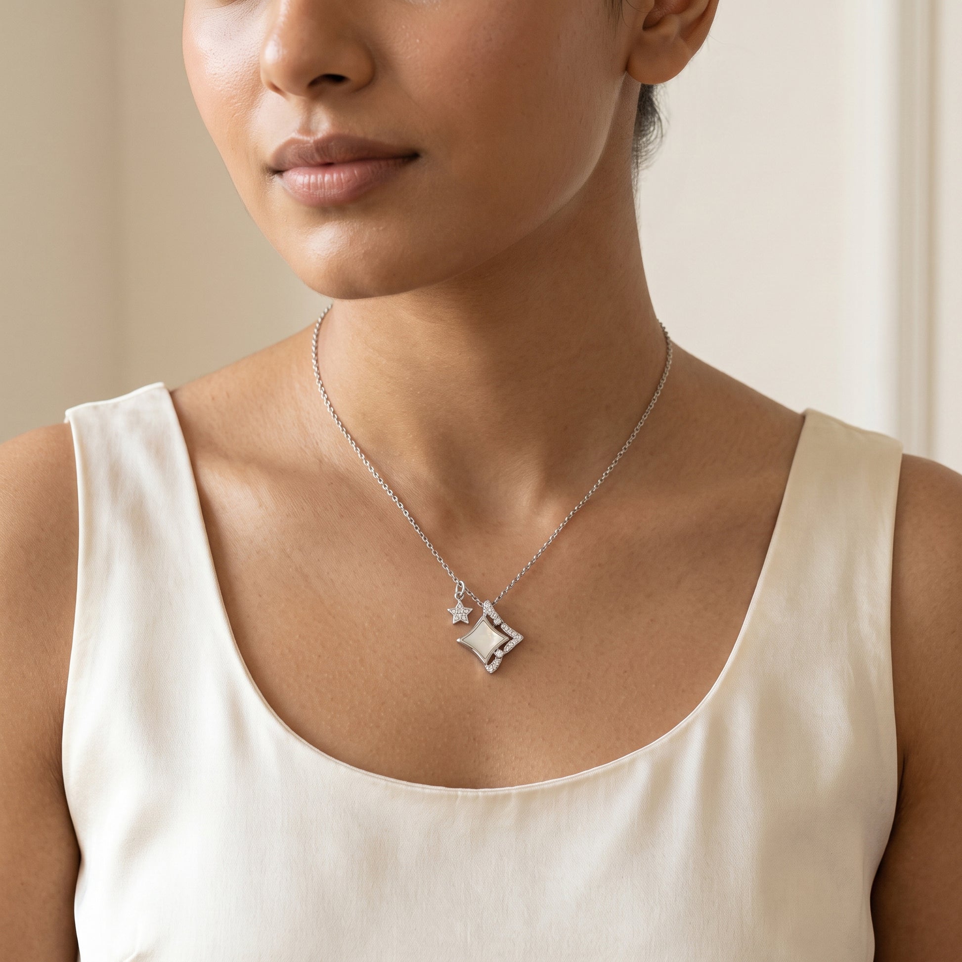 Silver Kite Pendant Necklace with Star Accent
