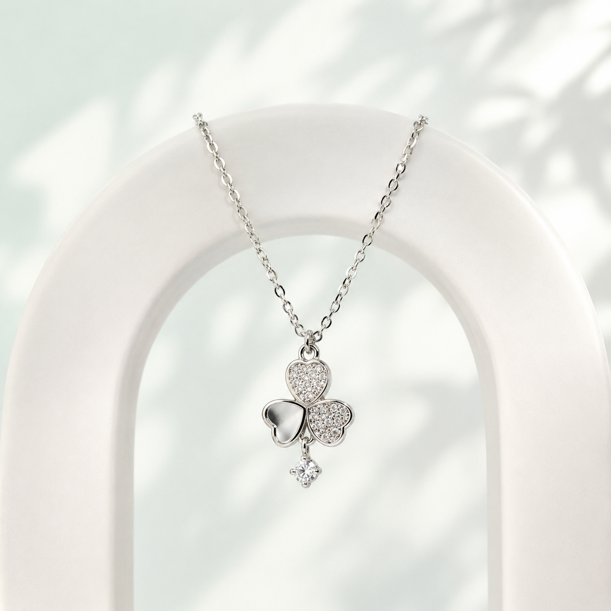 Silver Pave Clover Pendant Necklace