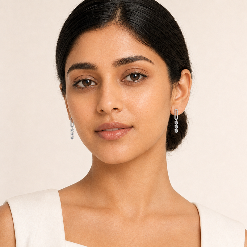Silver Graduated CZ Ear Climber Earrings
