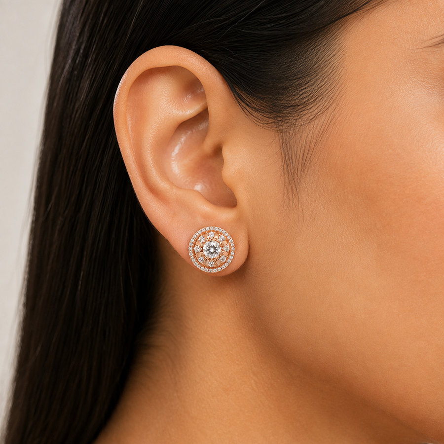 Silver Pave Round Stud with Pearl Drop Earrings