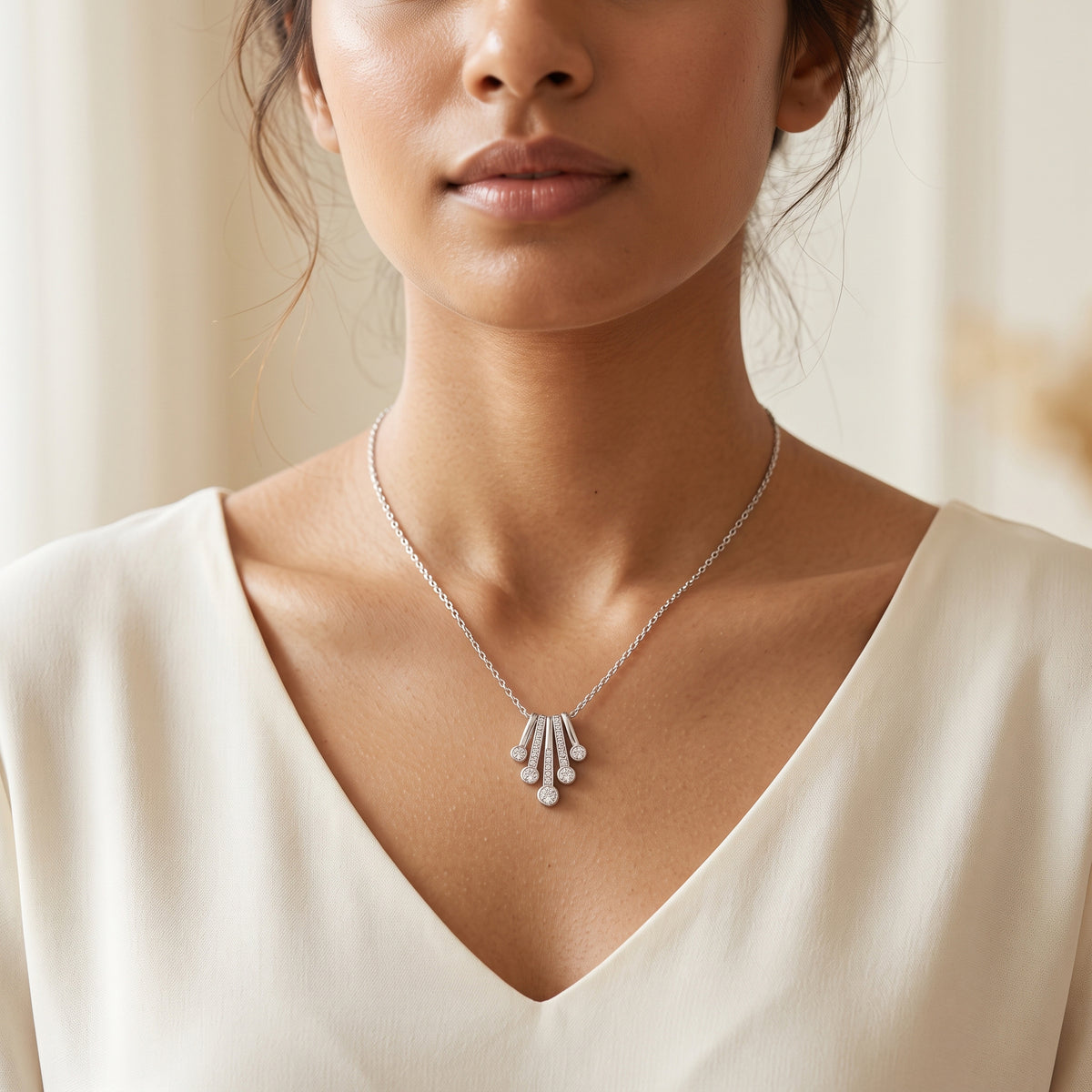 Silver CZ Cluster Pendant Necklace