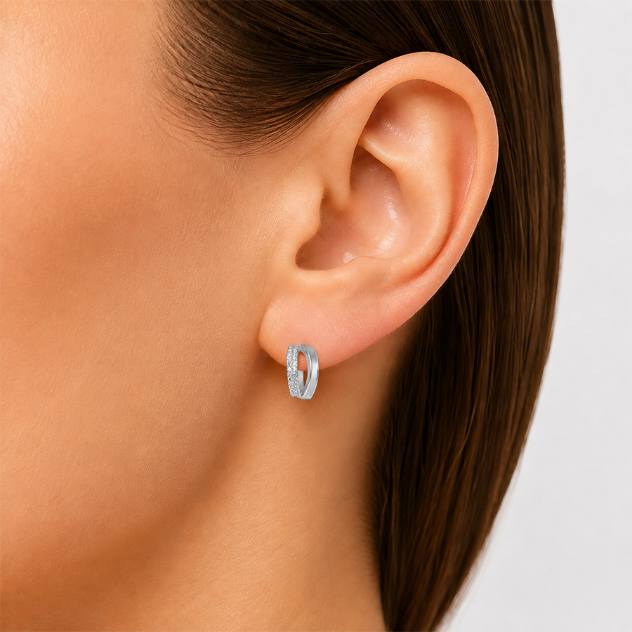 Silver Double Row Huggie Hoop Earrings