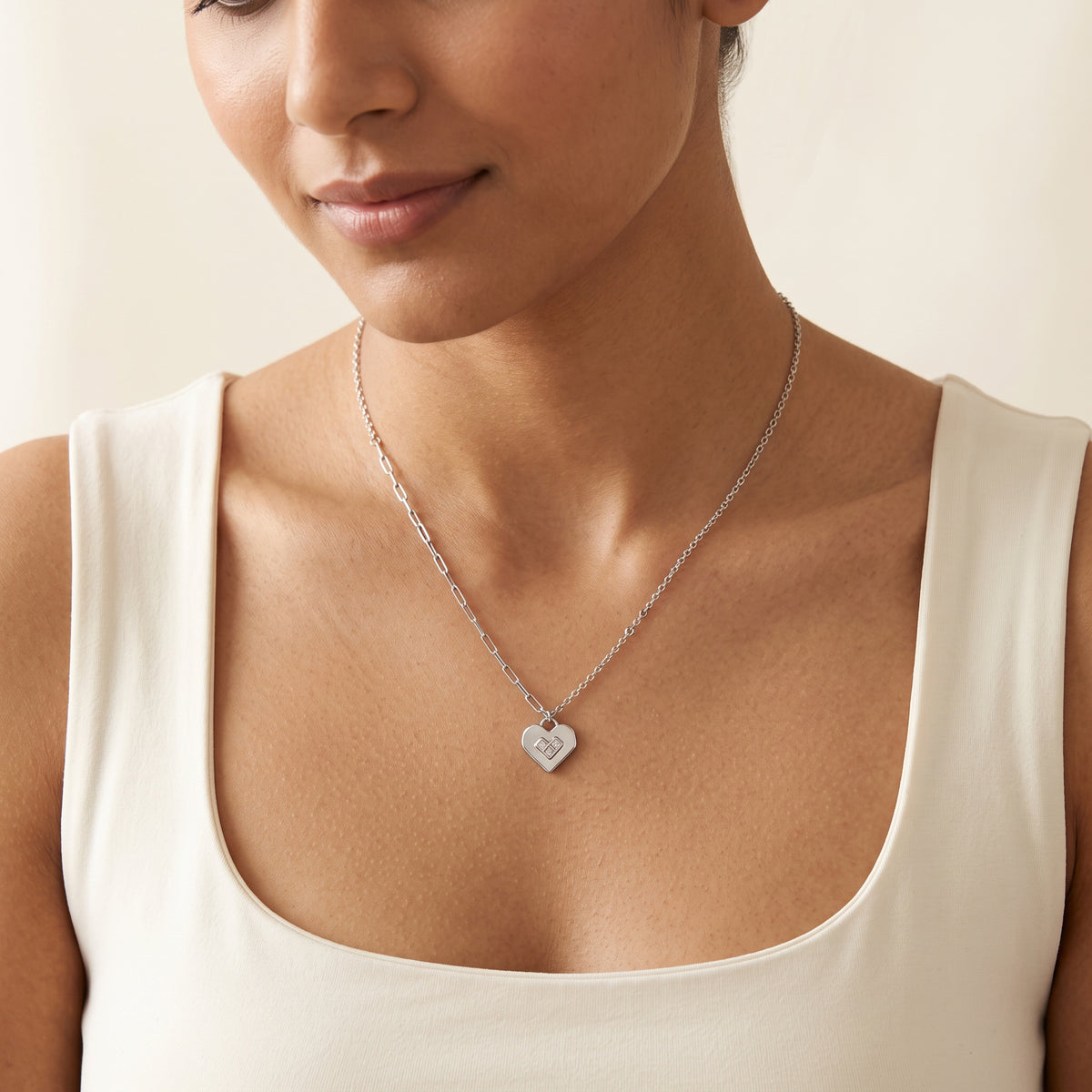 Silver Heart Plate Pendant Necklace