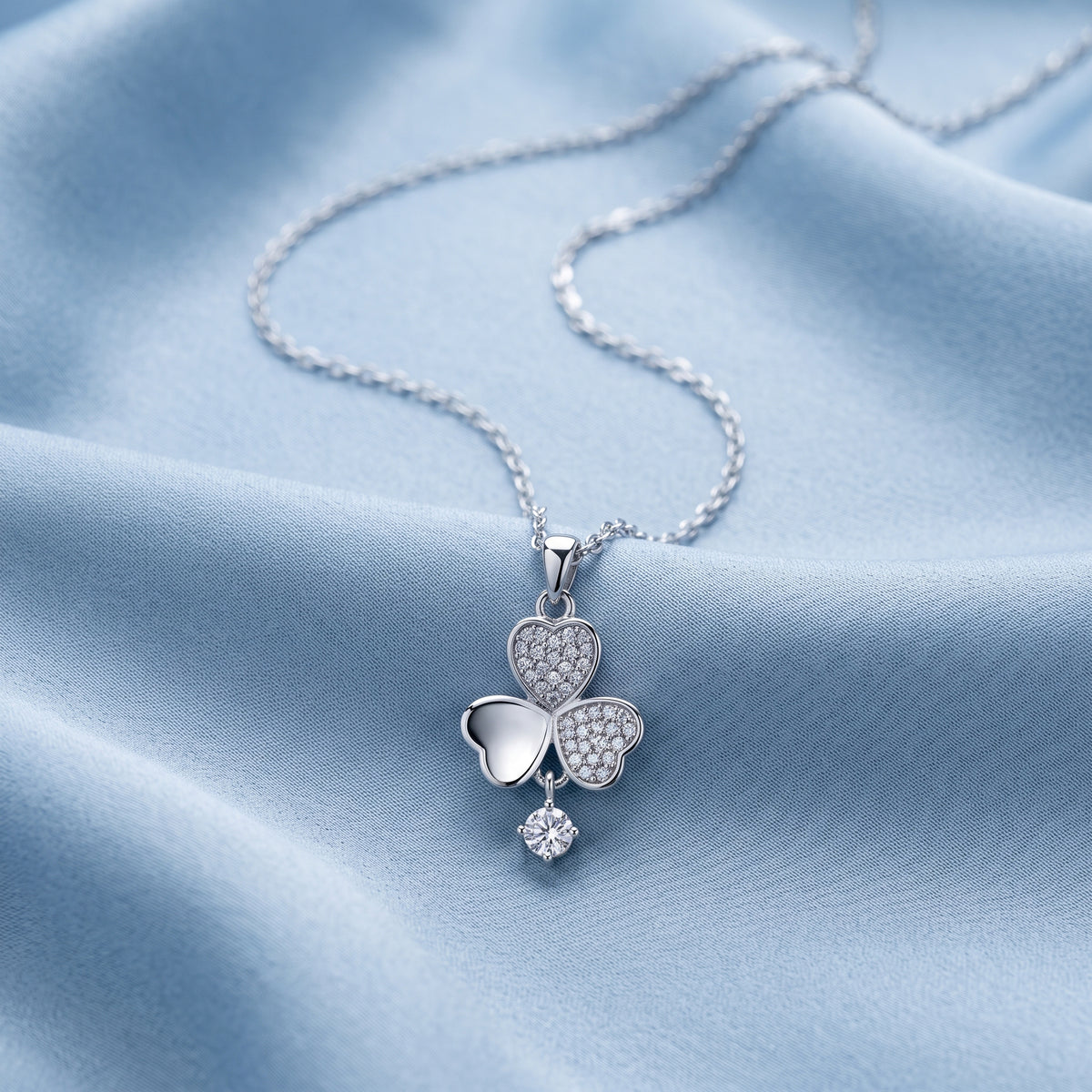 Silver Pave Clover Pendant Necklace