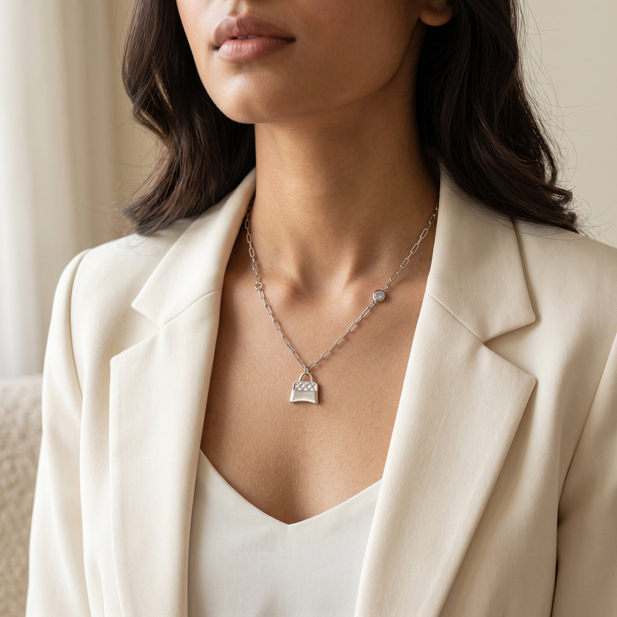 Silver Handbag Charm Pendant Necklace