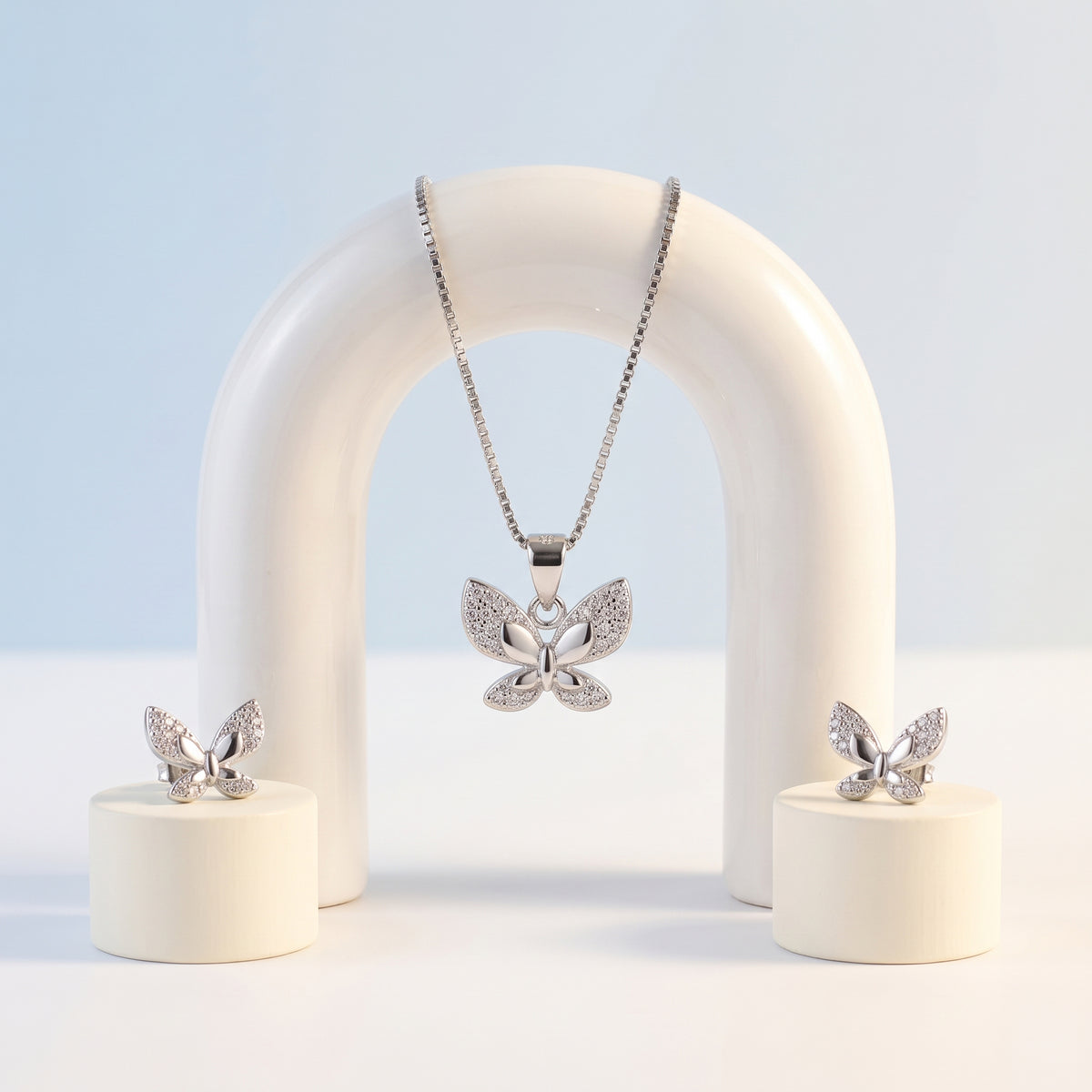 Silver Marquise Butterfly CZ Necklace & Earring Set