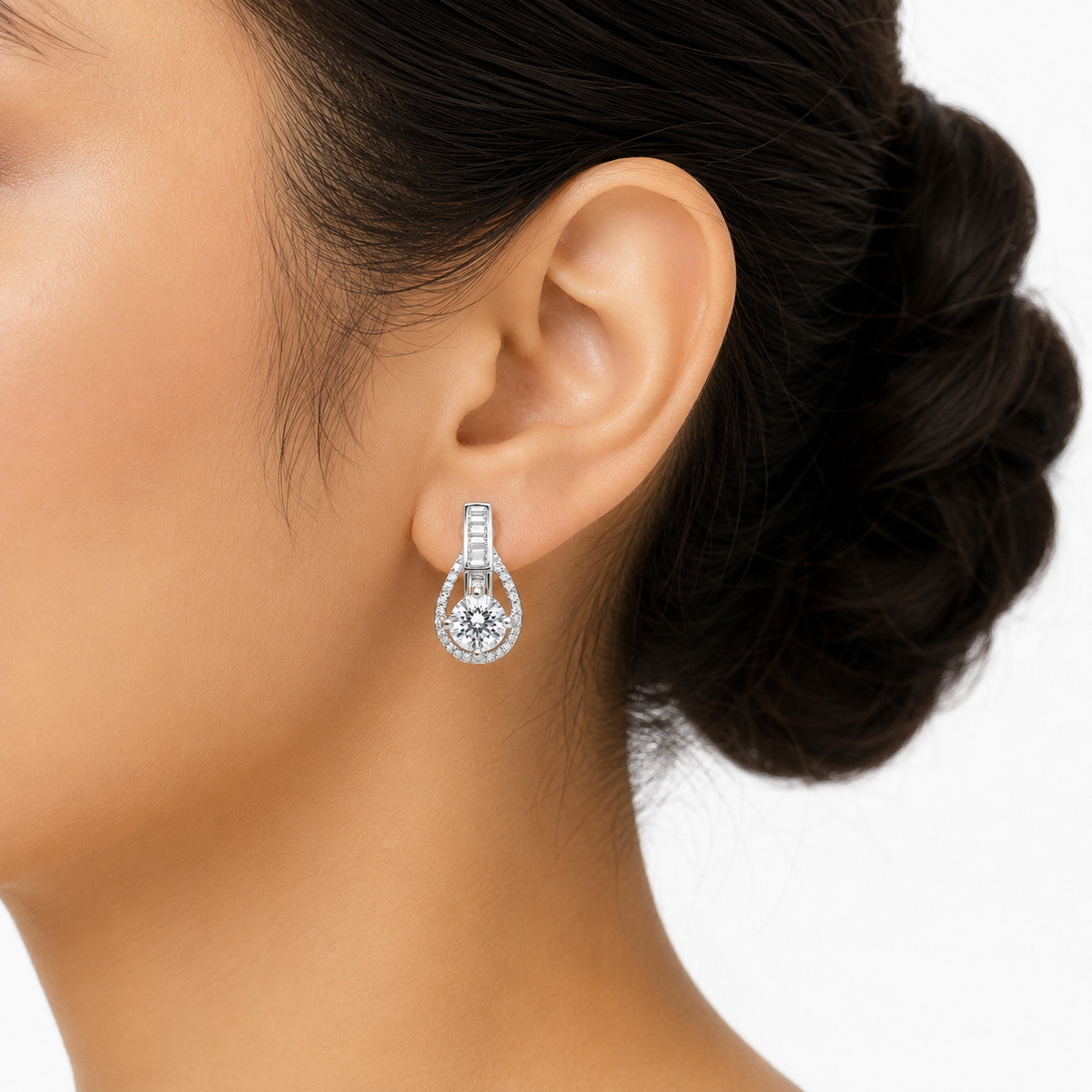 Silver Purple Teardrop Huggie Earrings