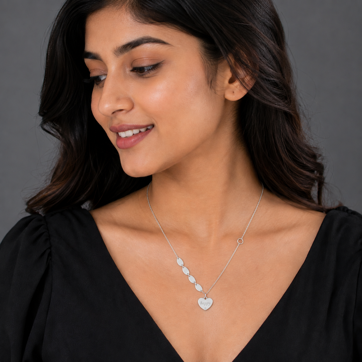 Silver Heart Station Pendant Necklace