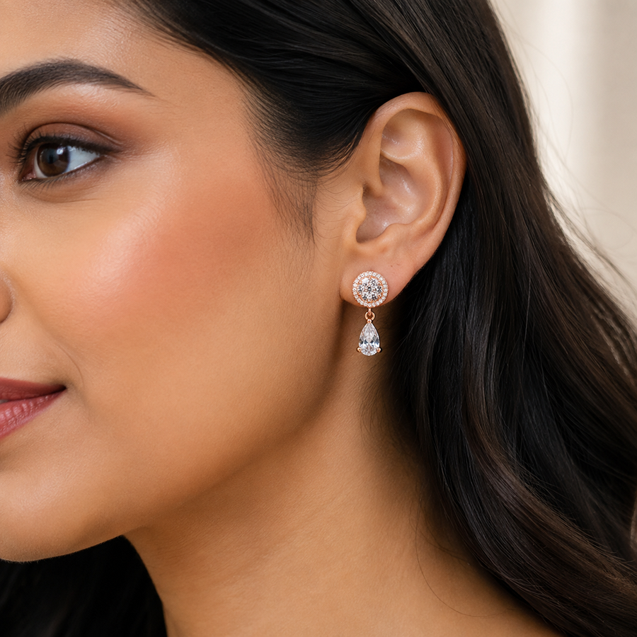 Silver Blue Trillion CZ Drop Earrings