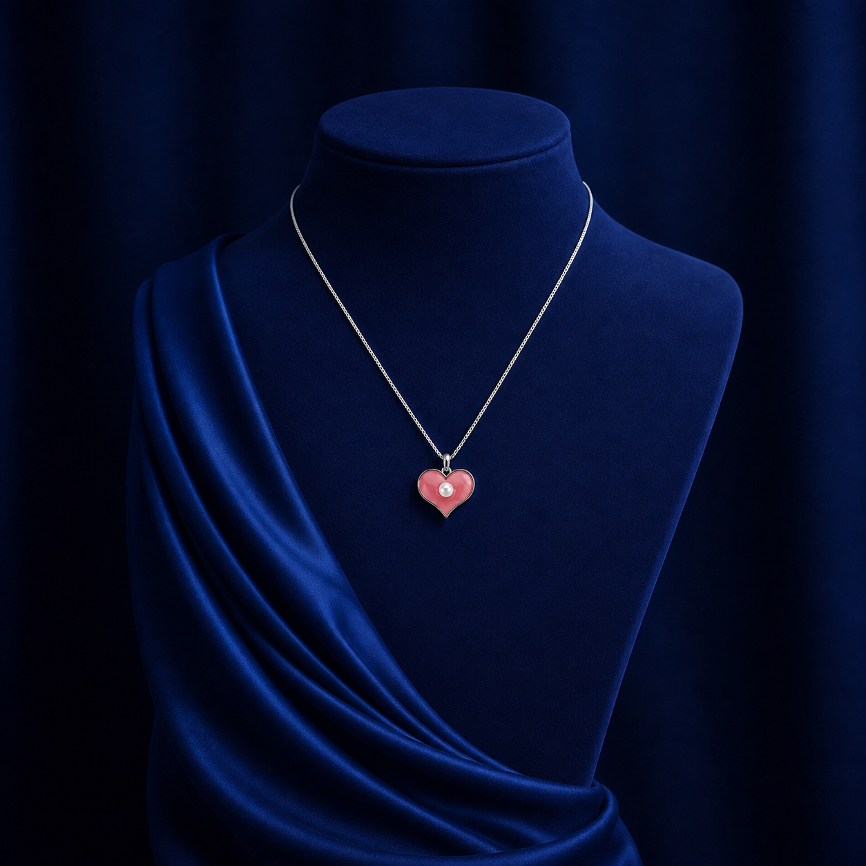Silver Pink Enamel Heart Pendant