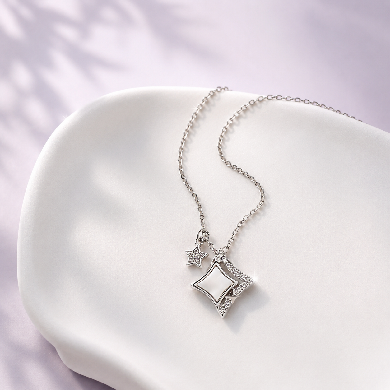 Silver Kite Pendant Necklace with Star Accent