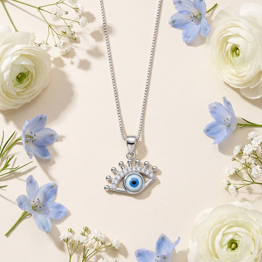 Silver Crown Evil Eye Pendant