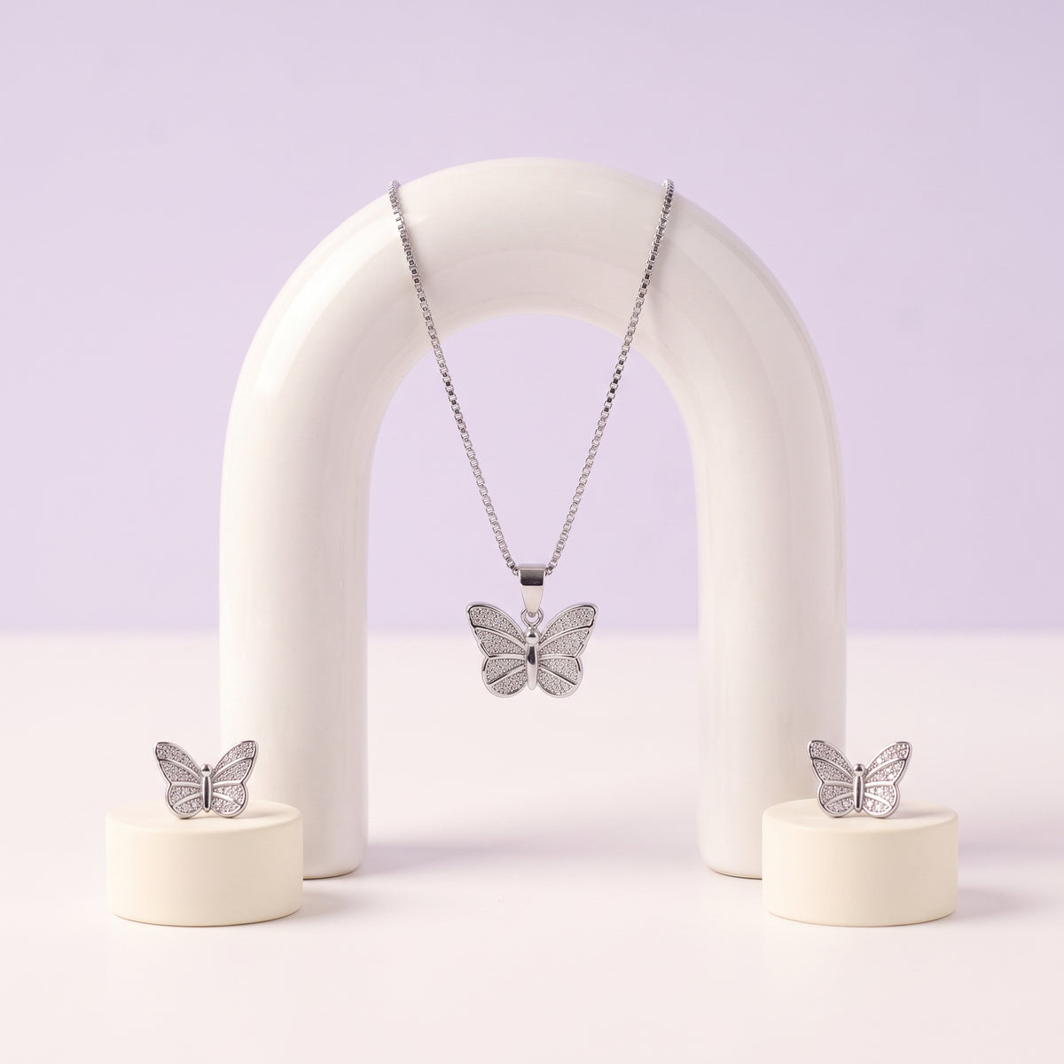Silver Pavé Butterfly Necklace & Earring Set