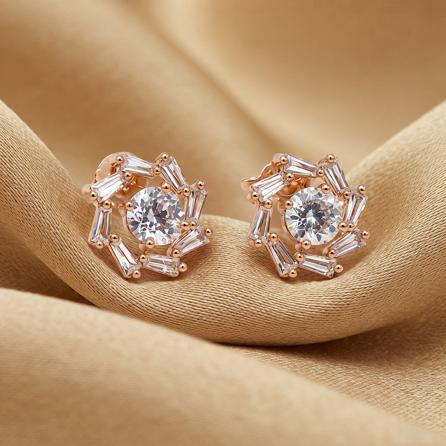 Silver Pearl Sunburst Stud Earrings