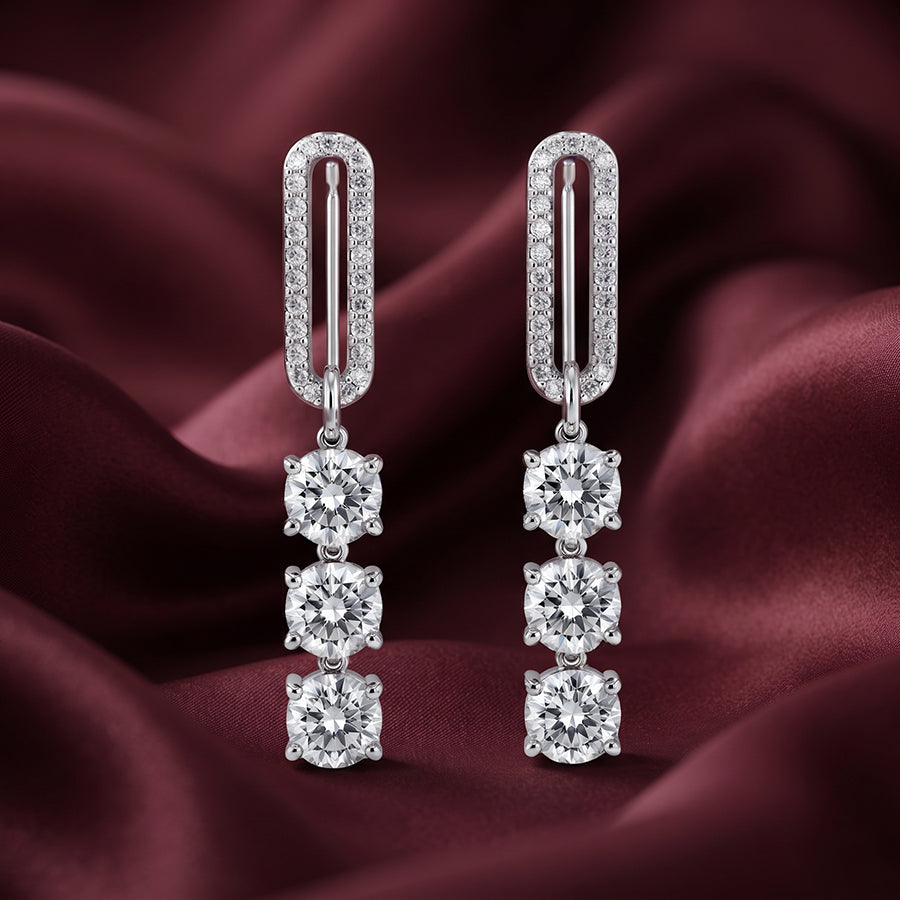 Silver Graduated CZ Ear Climber Earrings